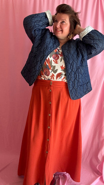 Veste en jean grande taille matelassée, jean foncé
