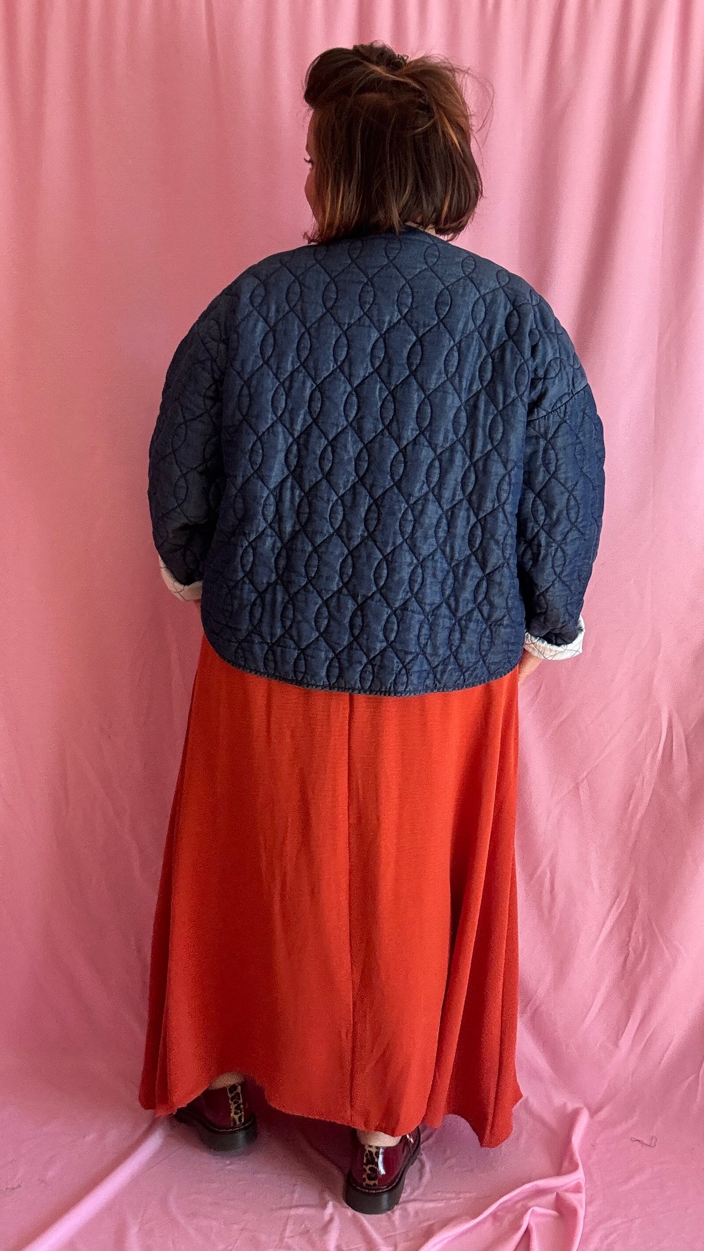 Veste en jean grande taille matelassée, jean foncé