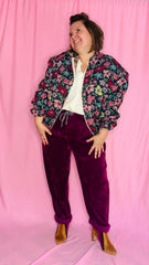 Veste Sylvie - grande taille bomber tissu épais fleuris rose ou vert